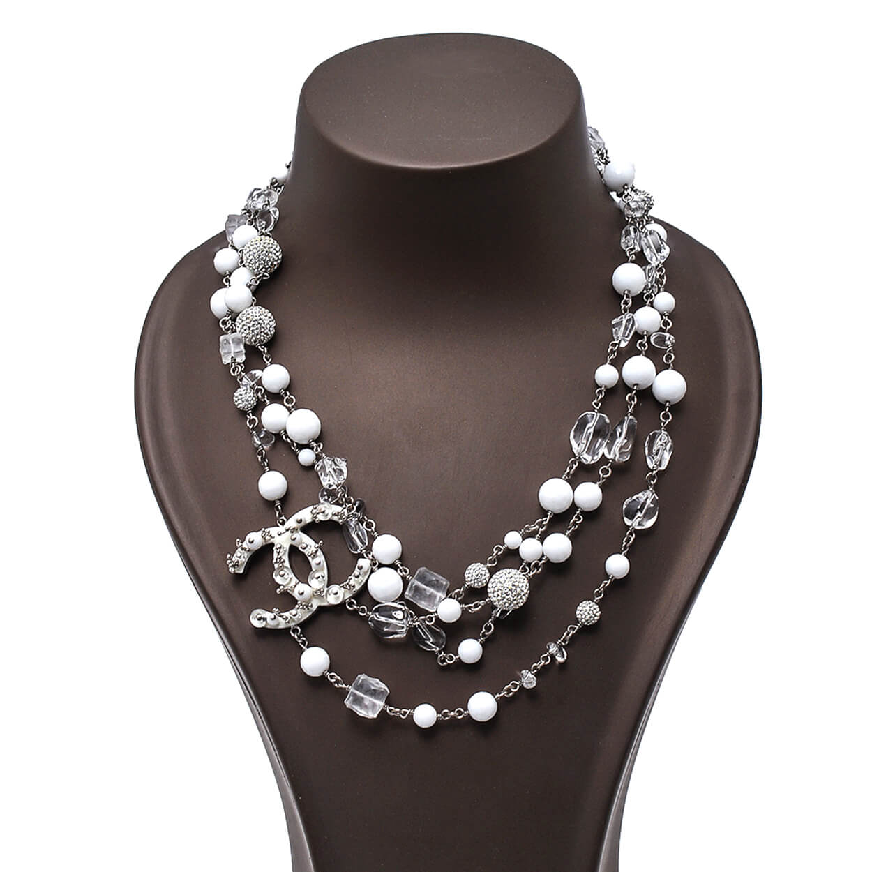 Chanel - White & Ice Cube CC Logo Pearl Frost Necklace 810/A